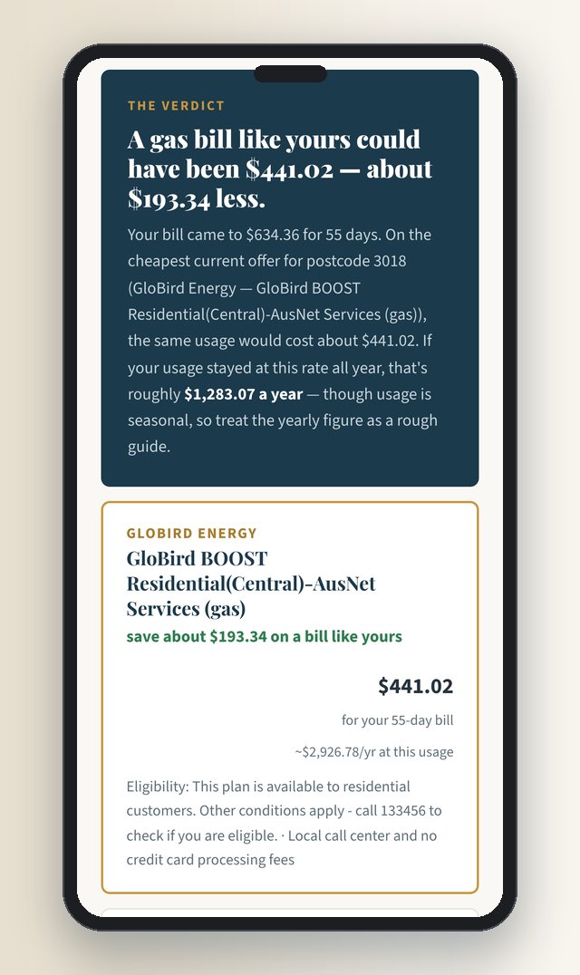 The verdict screen on a phone