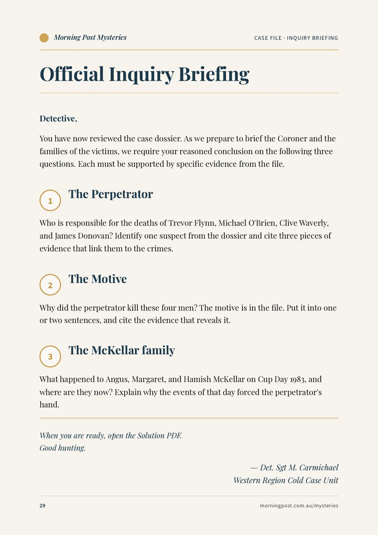 An official inquiry briefing page where you record your conclusion