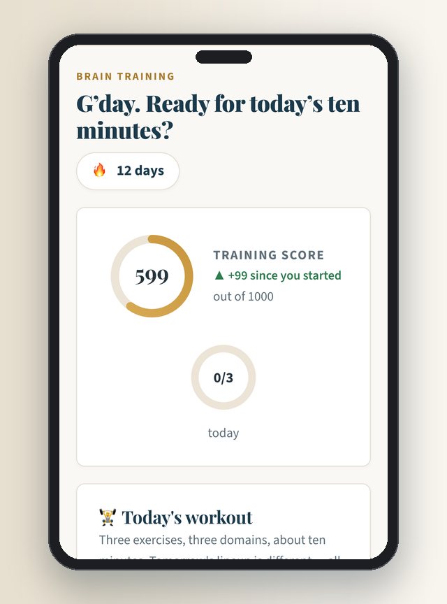 The Brain Training dashboard on a phone