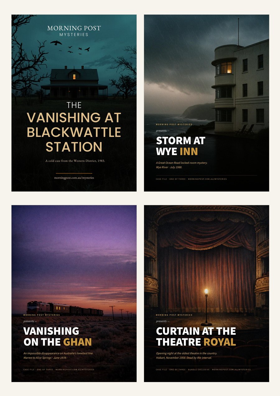 Morning Post Mysteries — The First Cases: all four case posters