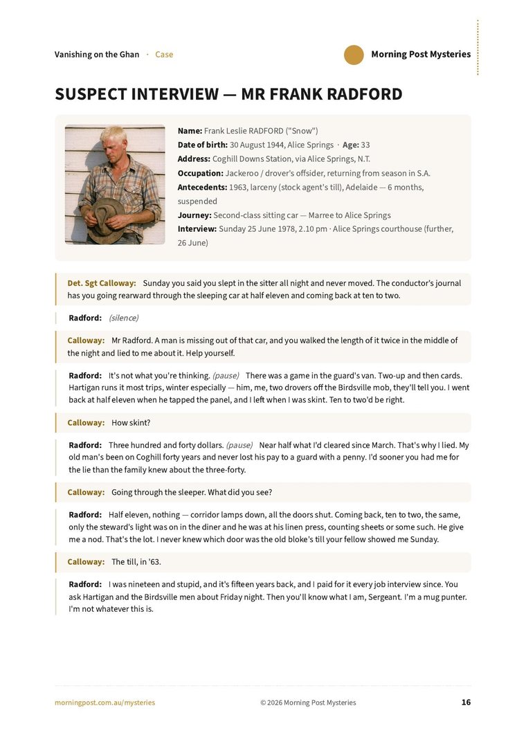 A suspect interview transcript with an identity card and photograph