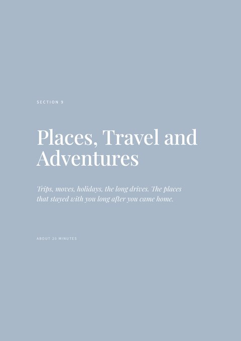 Section 9 divider — Places, Travel and Adventures