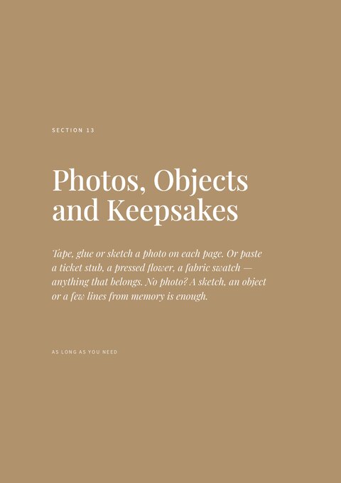 Section 13 divider — Photos, Objects and Keepsakes