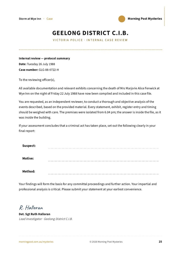 The C.I.B. review form where you record your conclusion